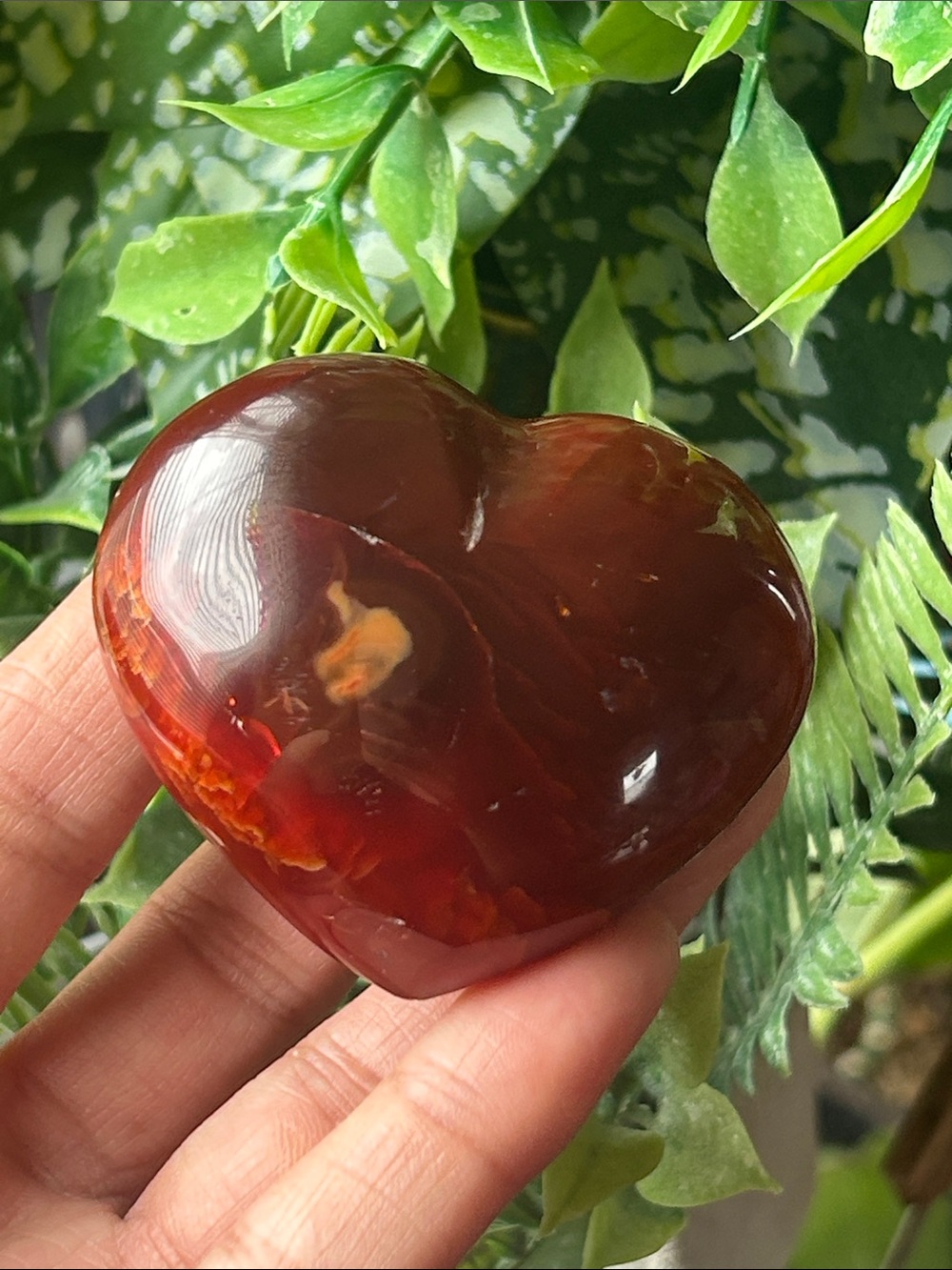 💎 Polished Carnelian Heart Palm Stone Crystal
